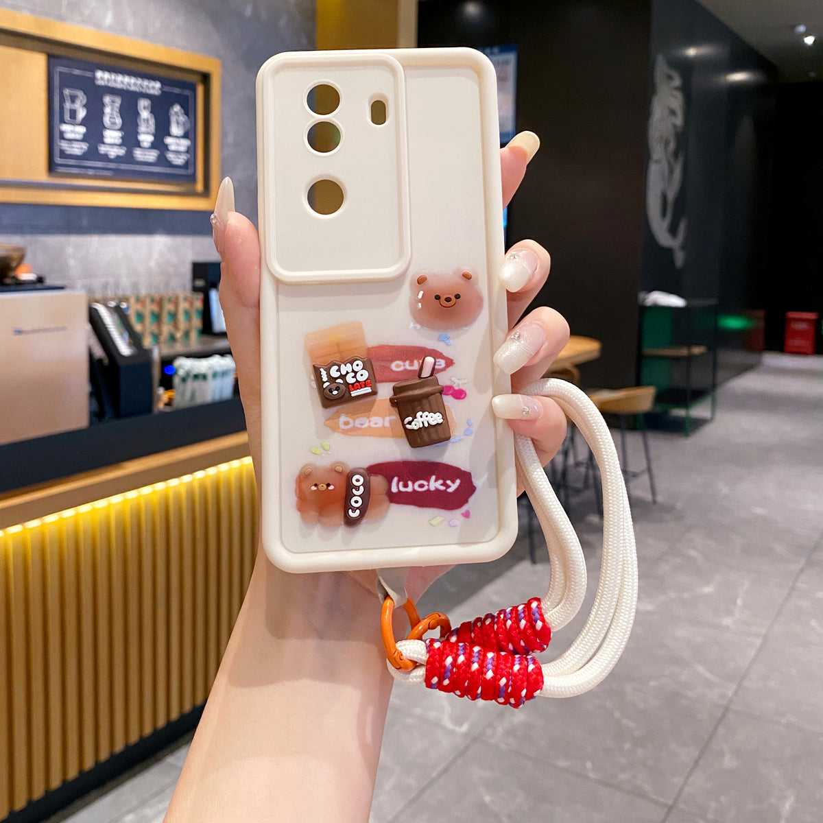 Vivo V40e/iQoo Z9s 5G Coffee Soft Silicone Lanyard Back Cover Case - Lanyard 2