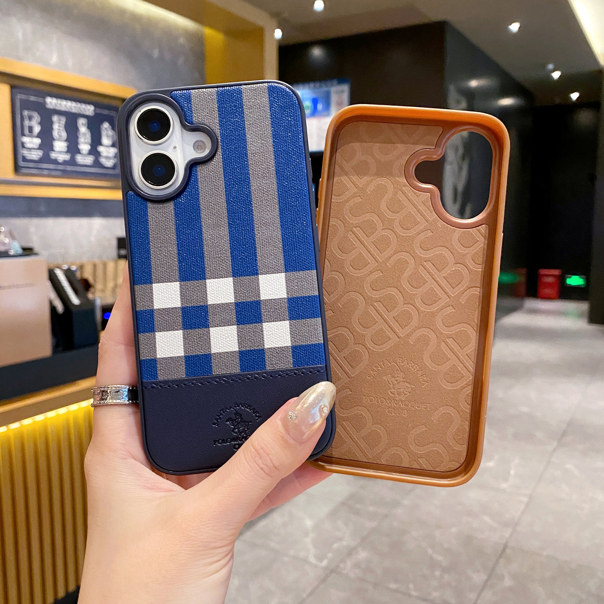 Apple iPhone 16 Series Branded Premium Polo Leather Back Case - Blue