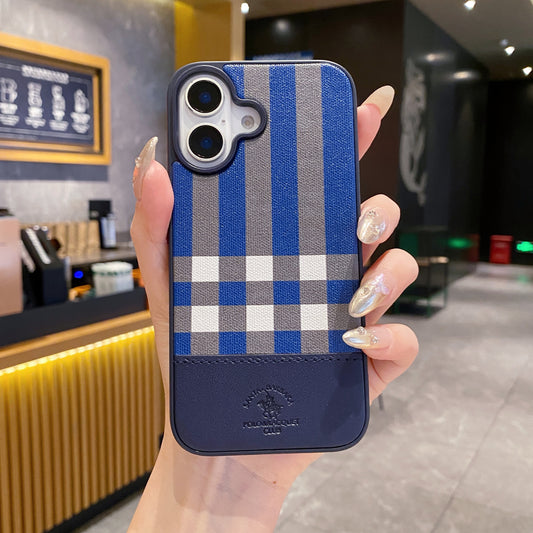 Apple iPhone 16 Series Branded Premium Polo Leather Back Case - Blue