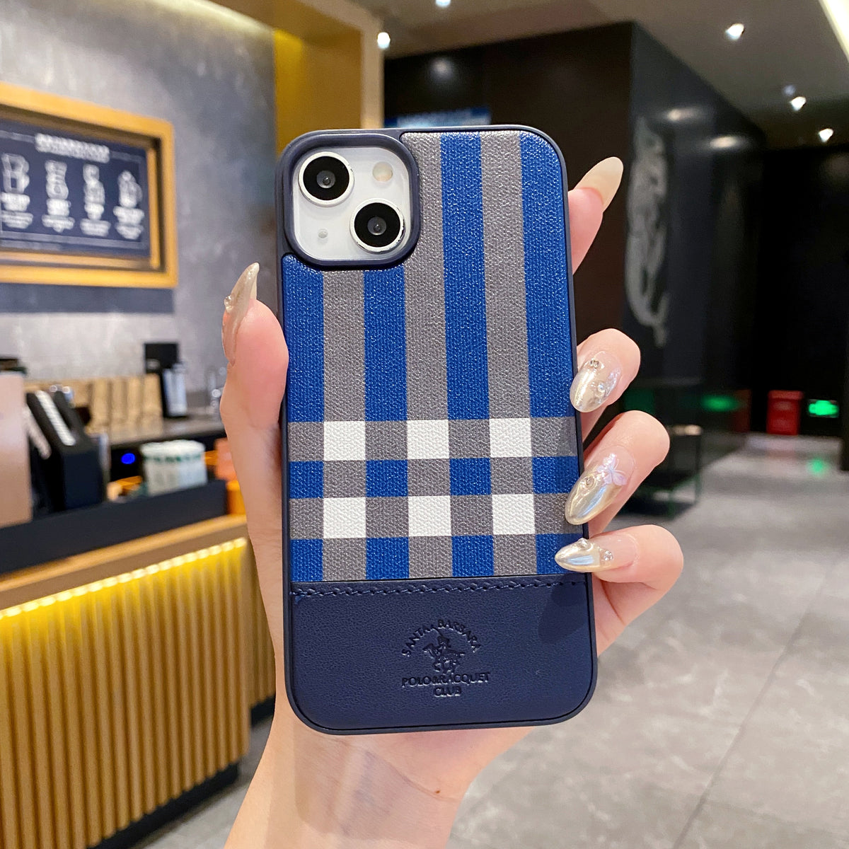 Apple iPhone Branded Premium Polo Leather Back Case - Blue