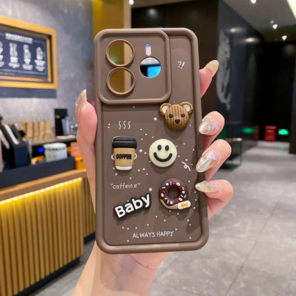 Redmi Note 14 5G Coffee Soft Silicone Cute 3D Cartoon Back Cover Case - Brown