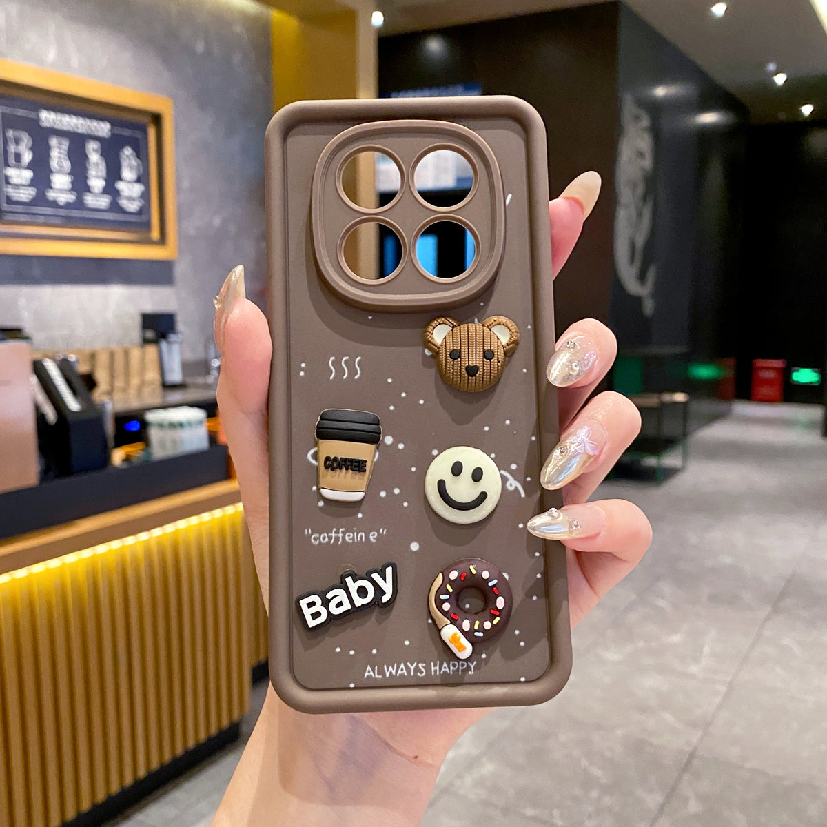 Redmi Note 14 Pro Plus 5G Coffee Soft Silicone Cute 3D Cartoon Back Cover Case - Brown