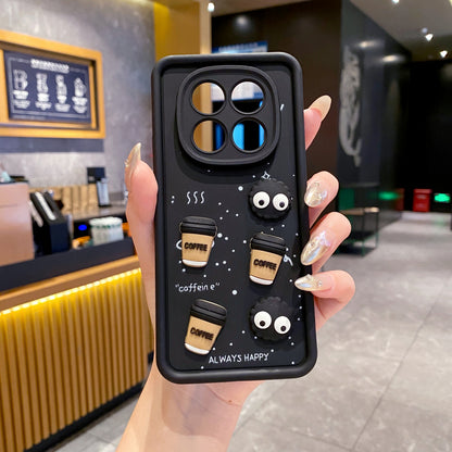 Redmi Note 14 Pro Plus 5G Coffee Soft Silicone Cute 3D Cartoon Back Cover Case - Black