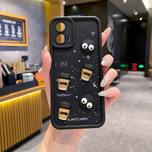 Motorola Moto EDGE 50 Fusion / G96 5G Coffee Soft Silicone Cute 3D Cartoon Back Cover Case -Black