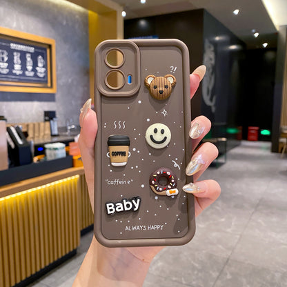 Motorola Moto G34 5G Coffee Soft Silicone Cute 3D Cartoon Back Cover Case - Brown