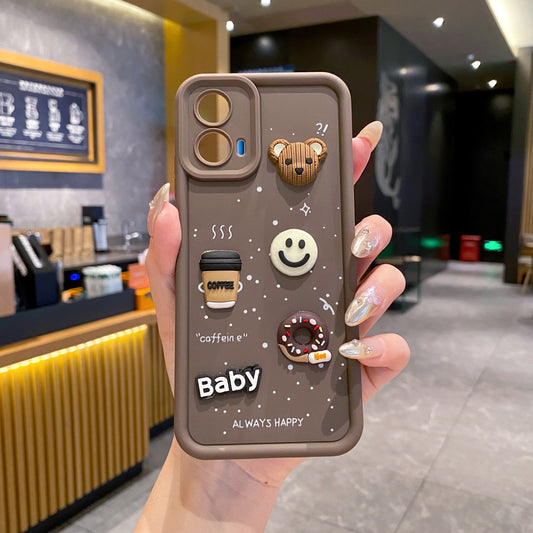 Motorola Moto G45 5G Coffee Soft Silicone Cute 3D Cartoon Back Cover Case - Brown