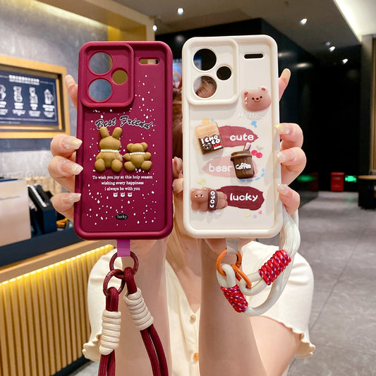 Redmi Note 13 Pro Plus 5G Coffee Soft Silicone Lanyard Back Cover Case - Lanyard 3