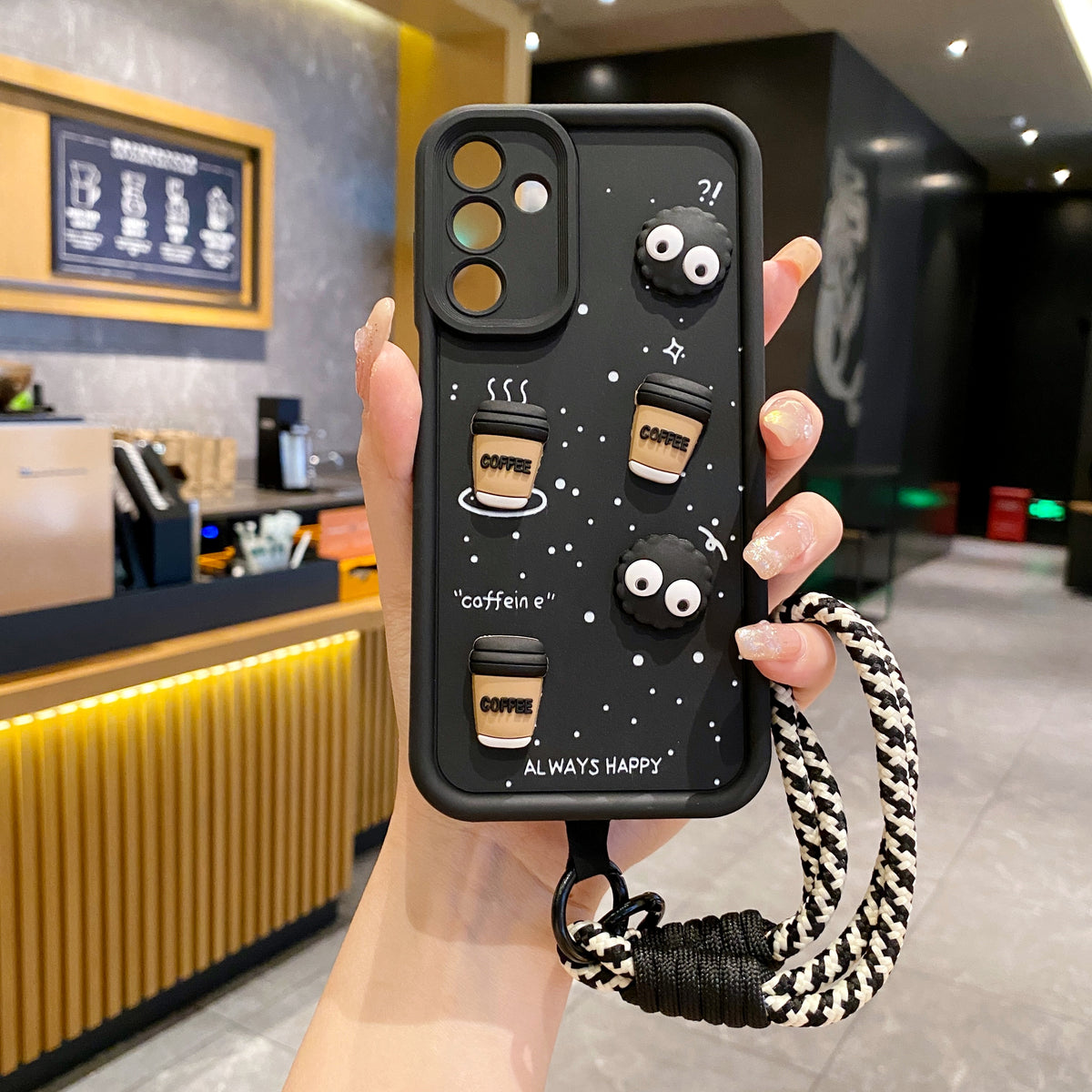 Samsung A14 5G Coffee Soft Silicone Lanyard Back Cover Case - Lanyard 1