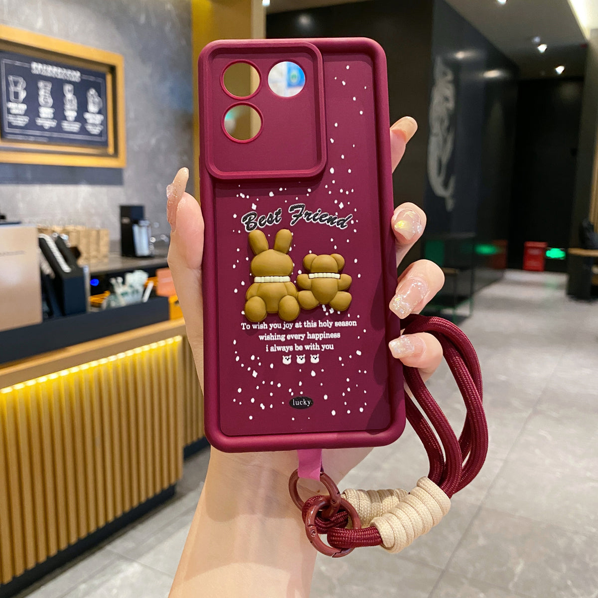 Vivo T2 Pro 5G Teddy Bear Soft Silicone Lanyard Back Cover Case - Lanyard 3