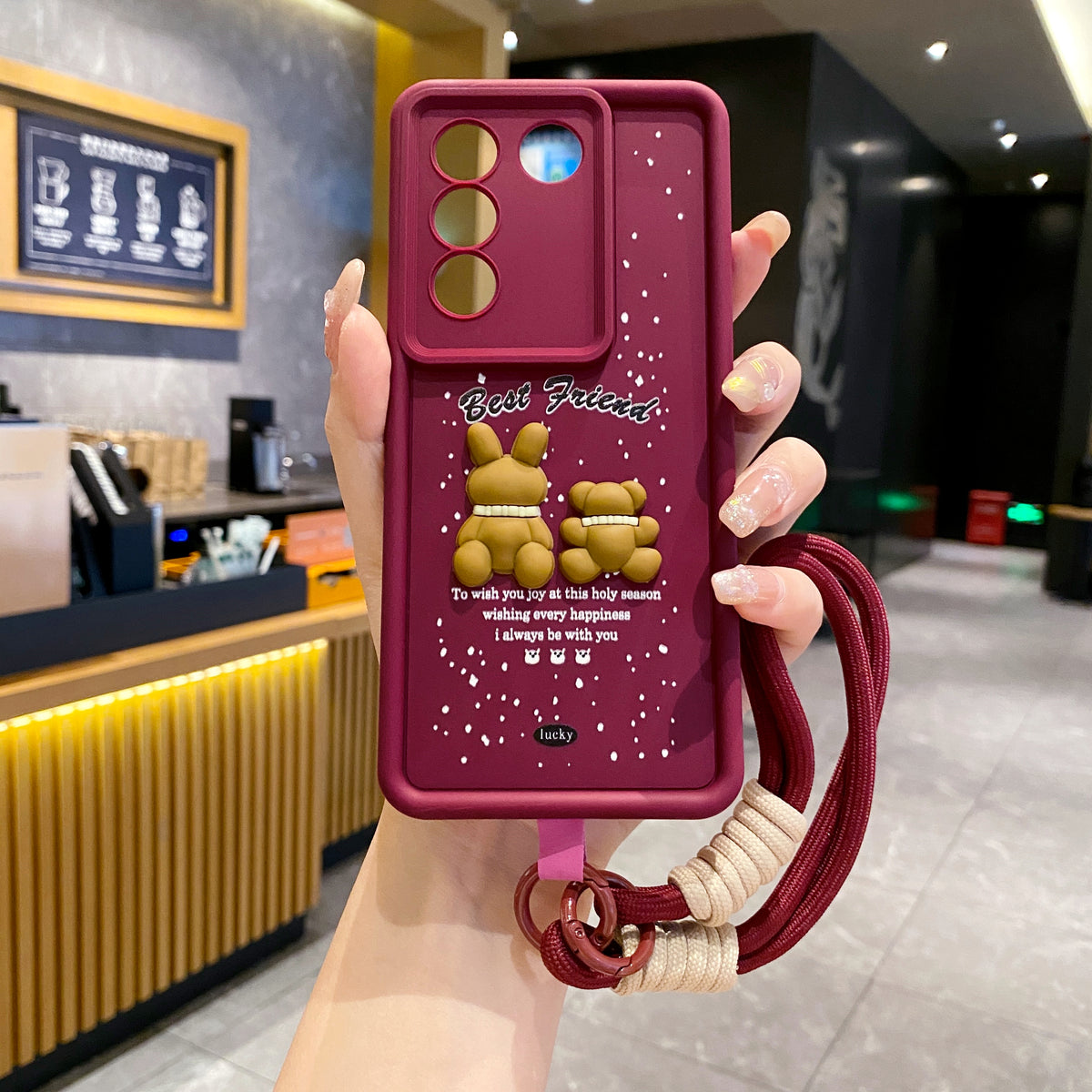 Vivo V27 / V27 Pro 5G Teddy Bear Soft Silicone Lanyard Back Cover Case - Lanyard 3