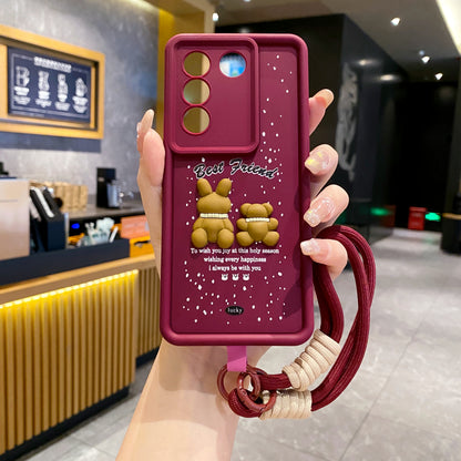 Vivo V27 / V27 Pro 5G Teddy Bear Soft Silicone Lanyard Back Cover Case - Lanyard 3