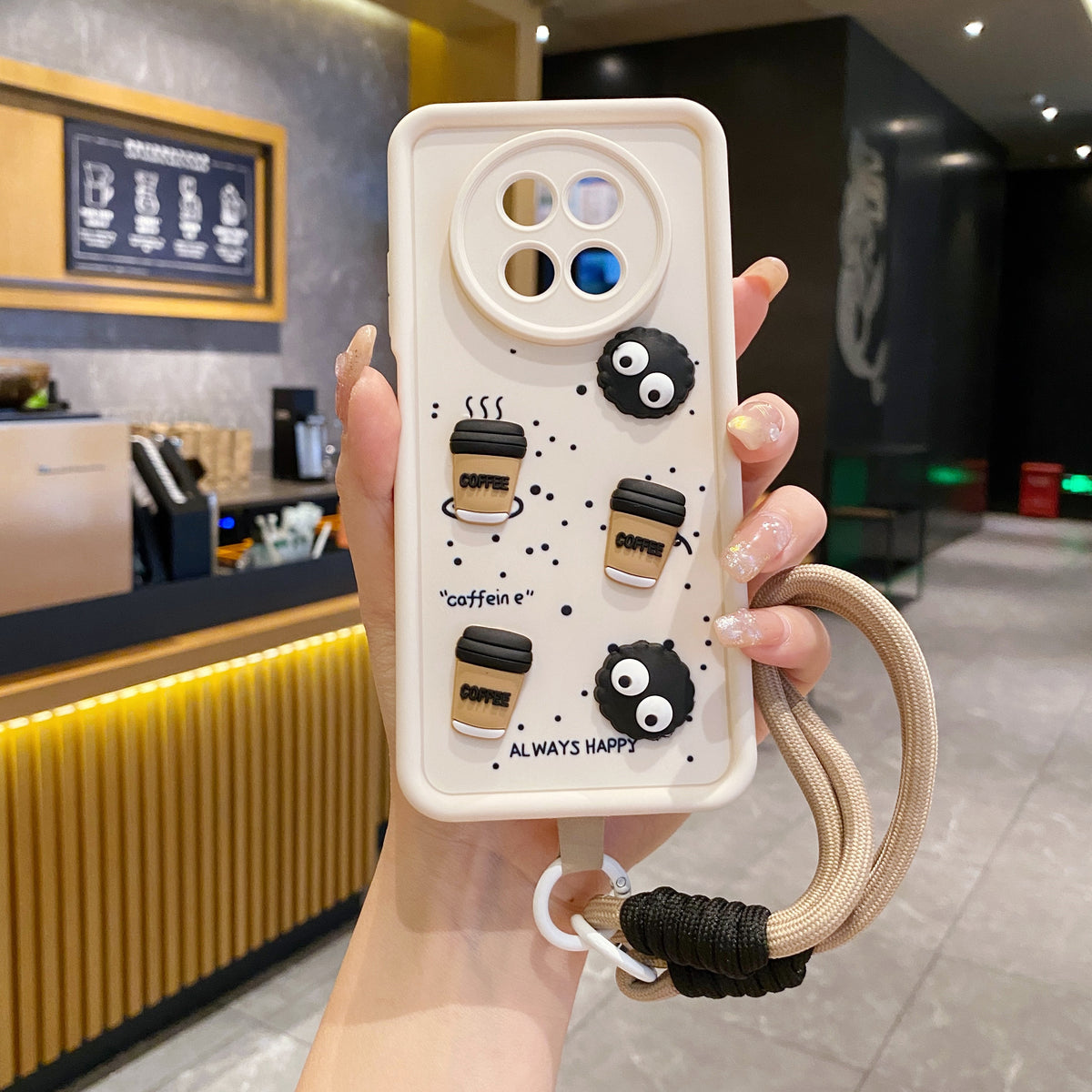 Realme 12/12X 5G Coffee Soft Silicone Lanyard Back Cover Case - Lanyard 2