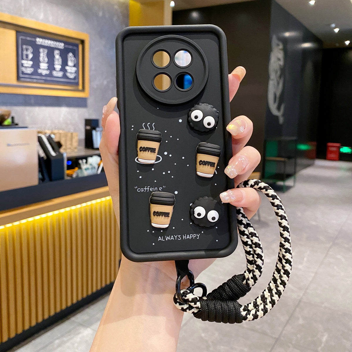 Realme 12/12X 5G Coffee Soft Silicone Lanyard Back Cover Case - Lanyard 1