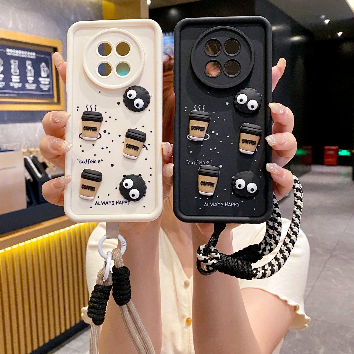 Realme 12/12X 5G Coffee Soft Silicone Lanyard Back Cover Case - Lanyard 1