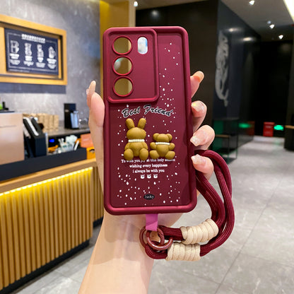 Vivo V29 / Vivo V29 Pro 5G Teddy Bear Soft Silicone Lanyard Back Cover Case - Lanyard 3