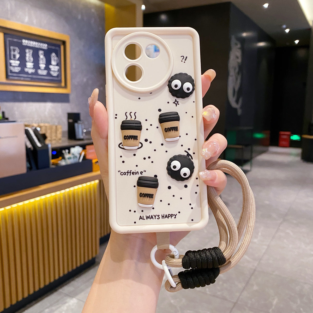 Vivo V30e 5G Coffee Soft Silicone Lanyard Back Cover Case - Lanyard 2
