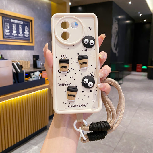 Vivo V30e 5G Coffee Soft Silicone Lanyard Back Cover Case - Lanyard 2