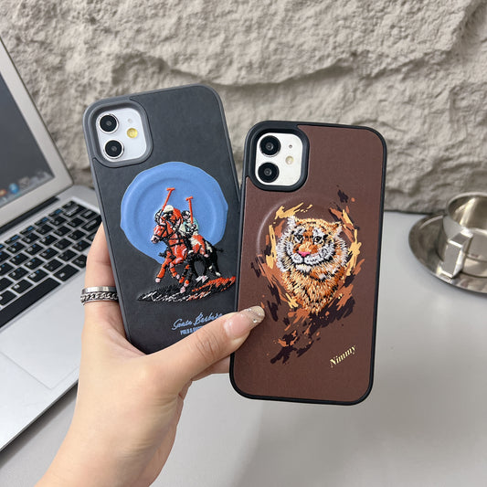 Apple iPhone 12/12 Pro Premium US POLO Assn. Embroidery Leather case with Magsafe - Tiger 1