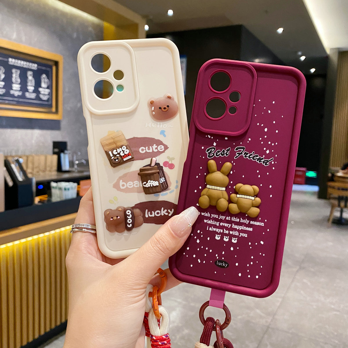 OnePlus Nord Ce 2 Lite 5G Teddy Bear Soft Silicone Lanyard Back Cover Case - Lanyard 3