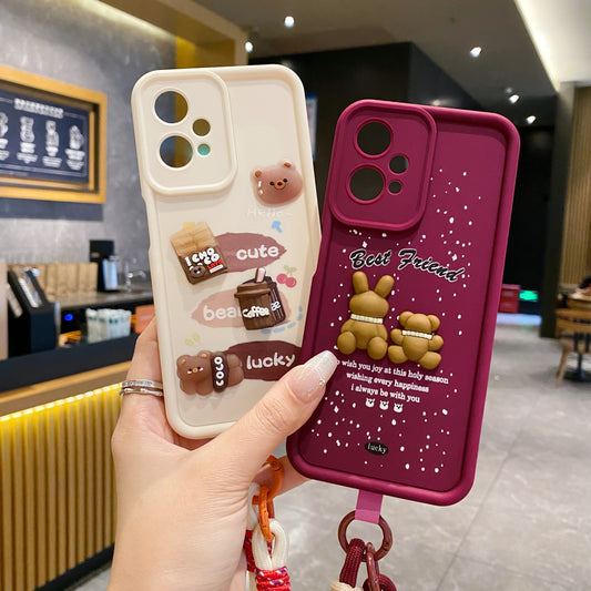 OnePlus Nord Ce 2 Lite 5G Teddy Bear Soft Silicone Lanyard Back Cover Case - Lanyard 3