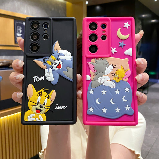 Samsung S23 Ultra 5G Tom & Jerry Soft Silicone Cute 3D Cartoon Back Cover Case - Tom & Jerry