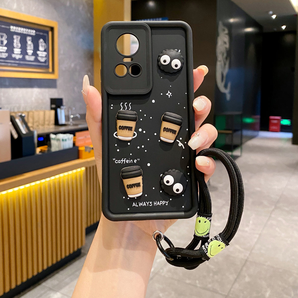 Oppo Reno 10/10 Pro 5G Coffee Soft Silicone Lanyard Back Cover Case - Lanyard 1