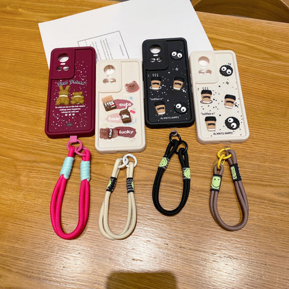 Oppo Reno 10/10 Pro 5G Coffee Soft Silicone Lanyard Back Cover Case - Lanyard 2