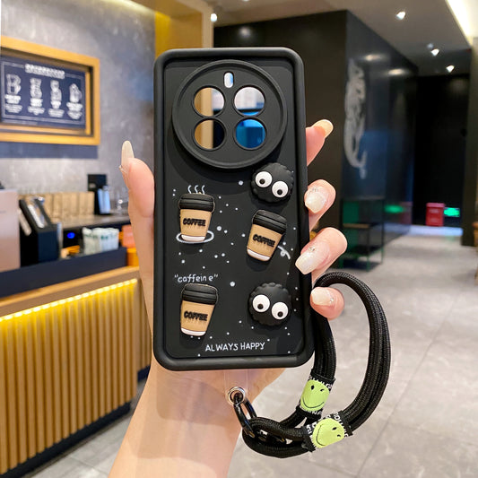 Realme 12 Pro/12 Pro+ 5G Coffee Soft Silicone Lanyard Back Cover Case - Lanyard 1