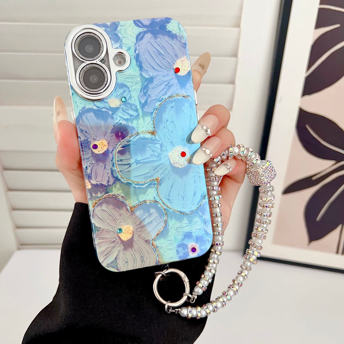 Apple iPhone 16 Series 3D Hot Trending Charms Rhinestone Flowers case - Pattern 4