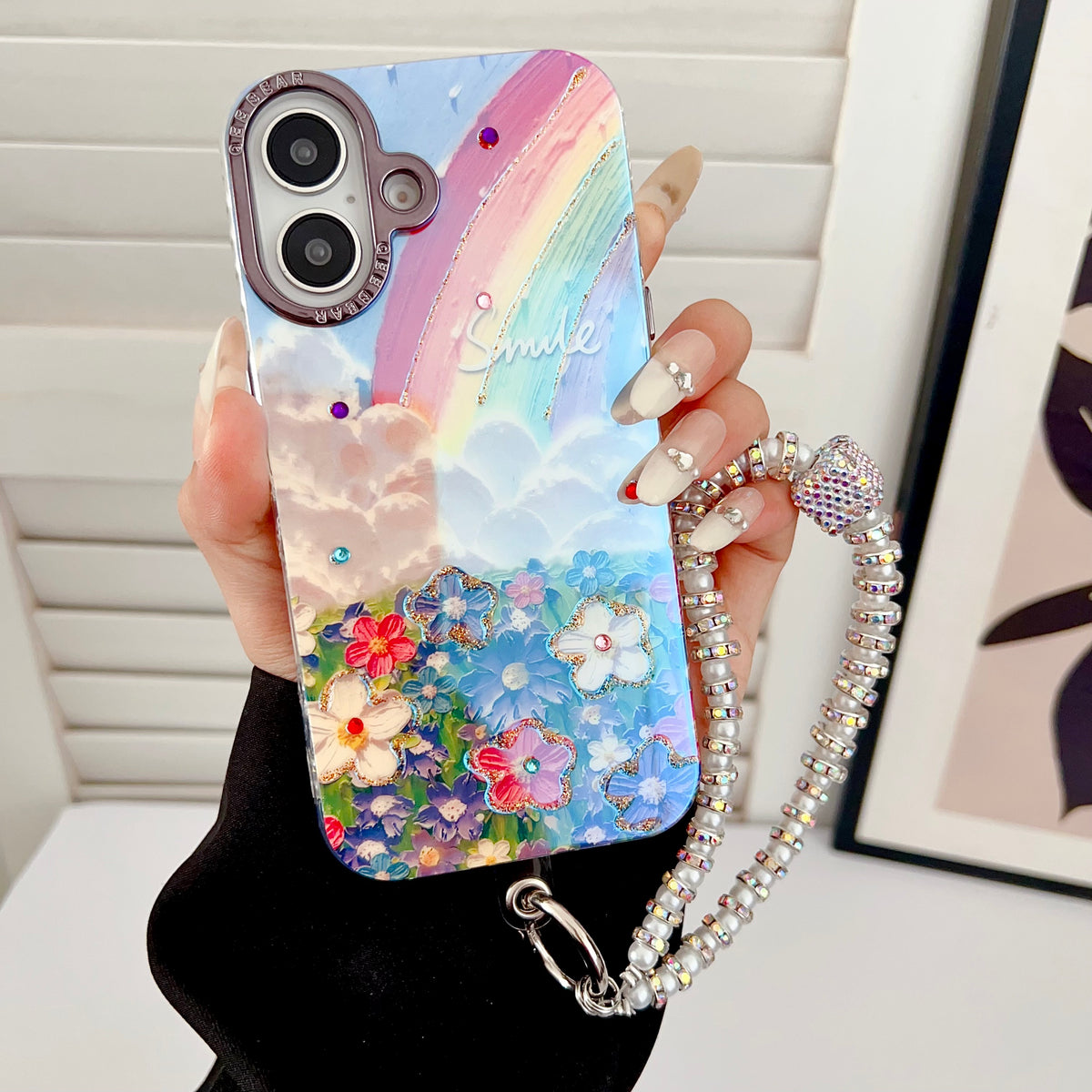 Apple iPhone 16 Series 3D Hot Trending Charms Rhinestone Flowers case - Pattern 2