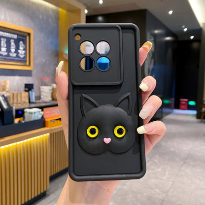 OnePlus 12R 5G Cat Soft Silicone Cute 3D Cartoon Back Cover Case - Black