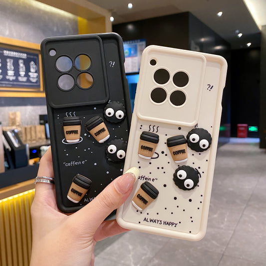 OnePlus 12R 5G Coffee Soft Silicone Cute 3D Cartoon Back Cover Case - Black