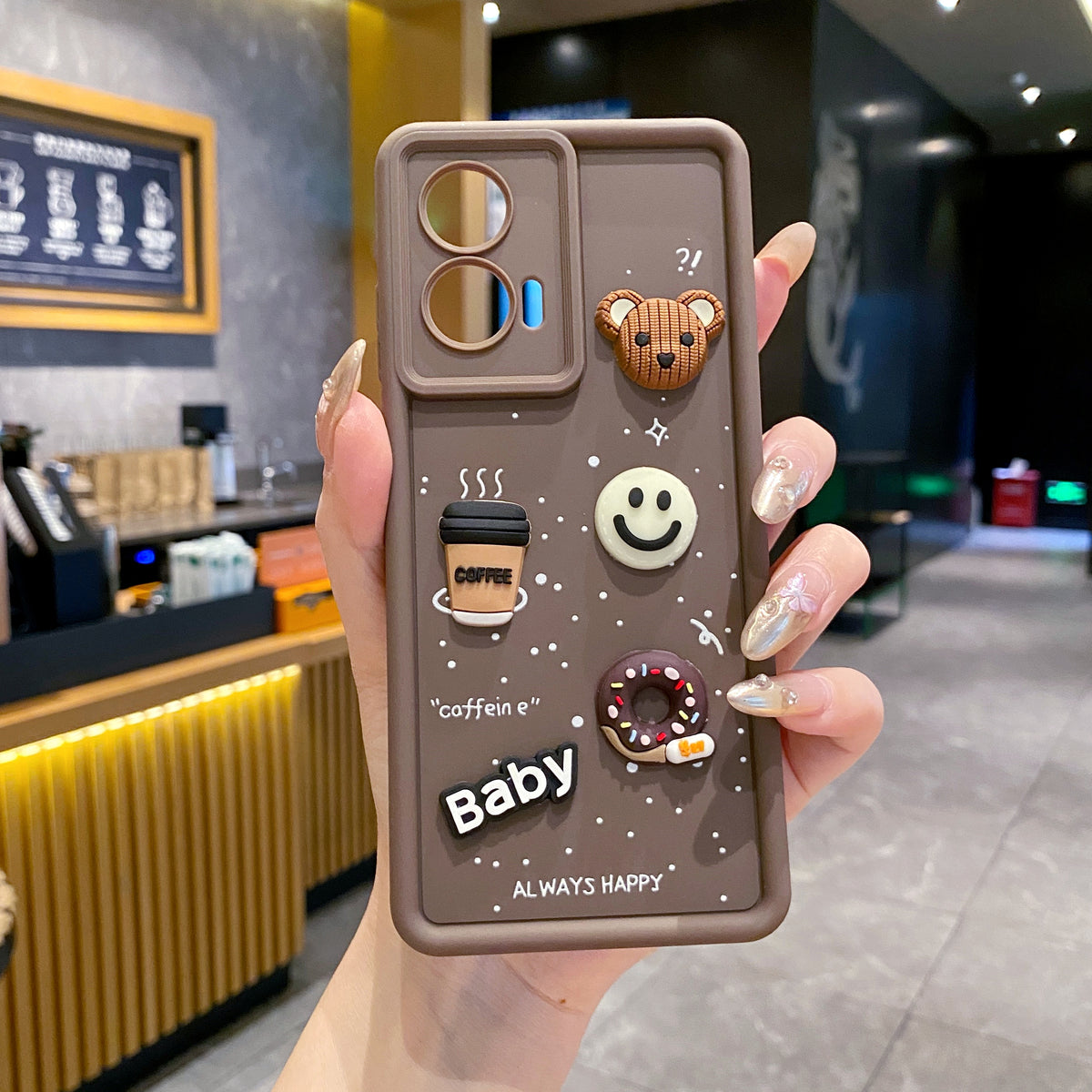 Motorola Moto G85 5G Coffee Soft Silicone Cute 3D Cartoon Back Cover Case - Brown
