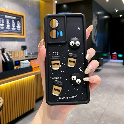 Motorola Moto G85 5G Coffee Soft Silicone Cute 3D Cartoon Back Cover Case - Black
