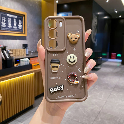 Vivo Y29 5g Coffee Soft Silicone 3d Cartoon Back Cover Case - Brown