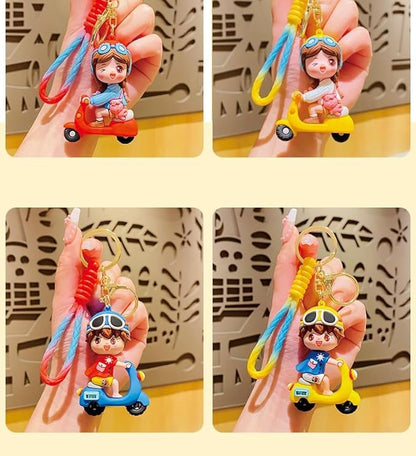 Combo (Pack Of 2) Cute Cartoon 3D Silicon PVC KeyRings - Scotter Girl