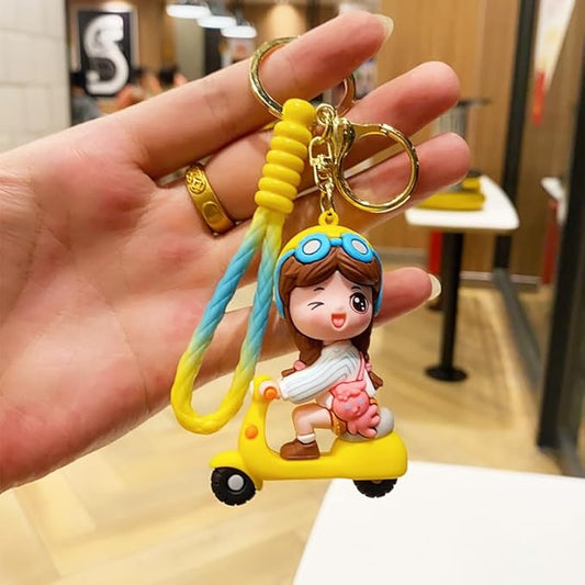Combo (Pack Of 2) Cute Cartoon 3D Silicon PVC KeyRings - Scotter Girl