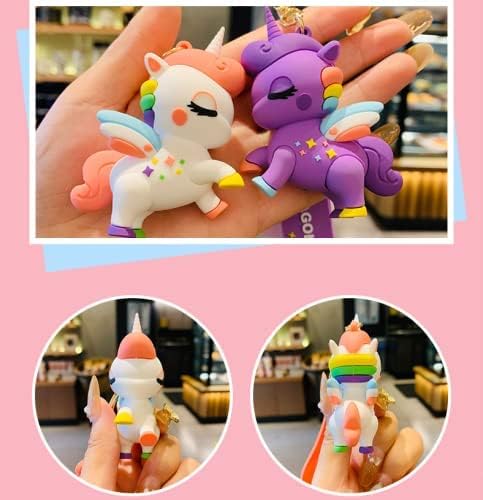 Combo (Pack Of 2) Cute Cartoon 3D Silicon PVC KeyRings - Unicorn 3