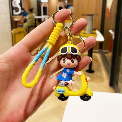 Combo (Pack Of 2) Cute Cartoon 3D Silicon PVC KeyChain - Scotter Boy