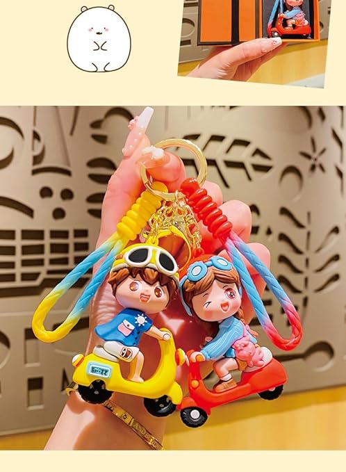 Combo (Pack Of 2) Cute Cartoon 3D Silicon PVC KeyChain - Scotter Boy