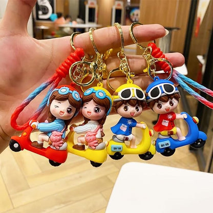 Combo (Pack Of 2) Cute Cartoon 3D Silicon PVC KeyRings - Scotter Boy 2