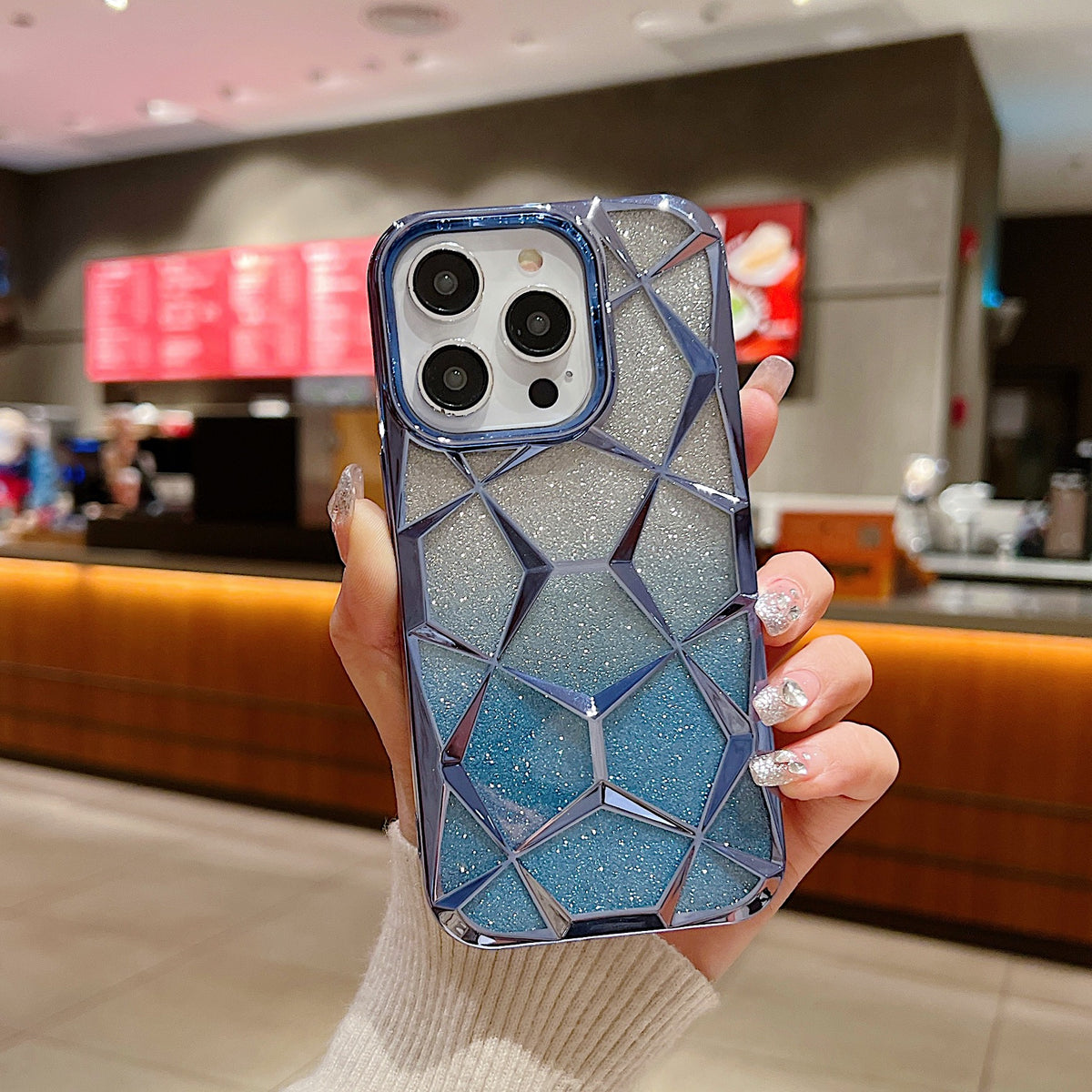 Apple iPhone 13 Pro Luxury Colurfull Daimond Glitter Back Case Cover - Blue