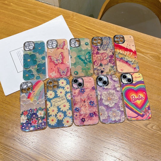 Apple iPhone Pro Series 3D Hot Trending Rhinestone Flowers case - Pattern 7