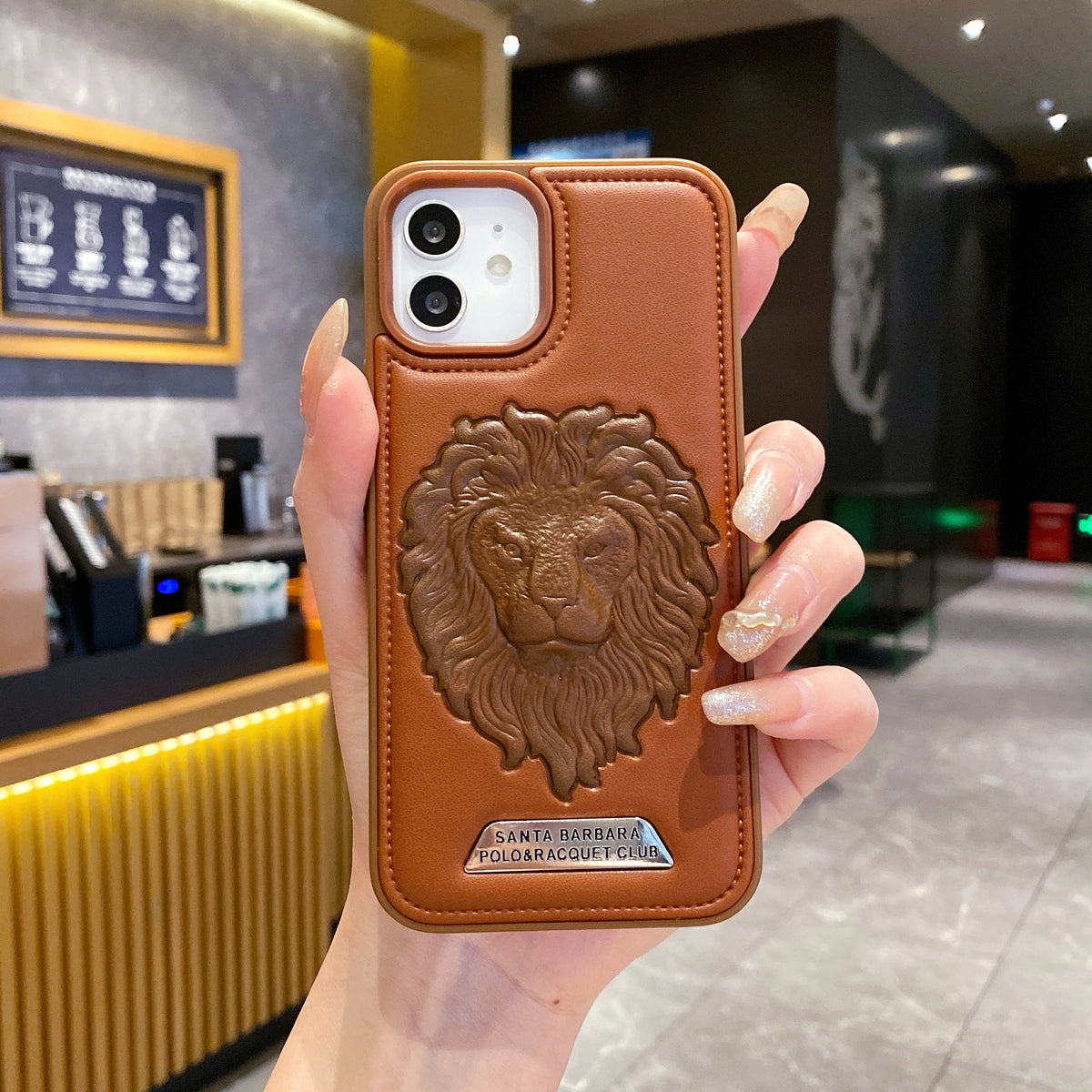 Apple iPhone 11 Branded Premium Lion Face Leather Back Case - Brown