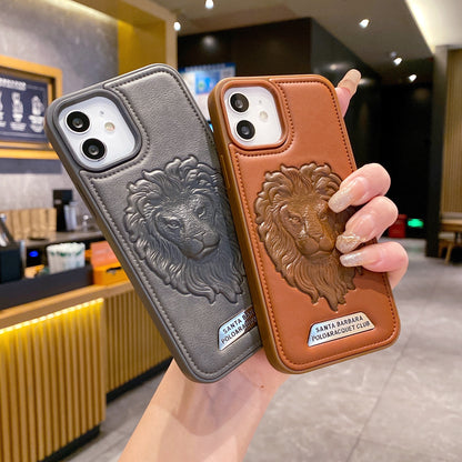 Apple iPhone 11 Branded Premium Lion Face Leather Back Case - Grey