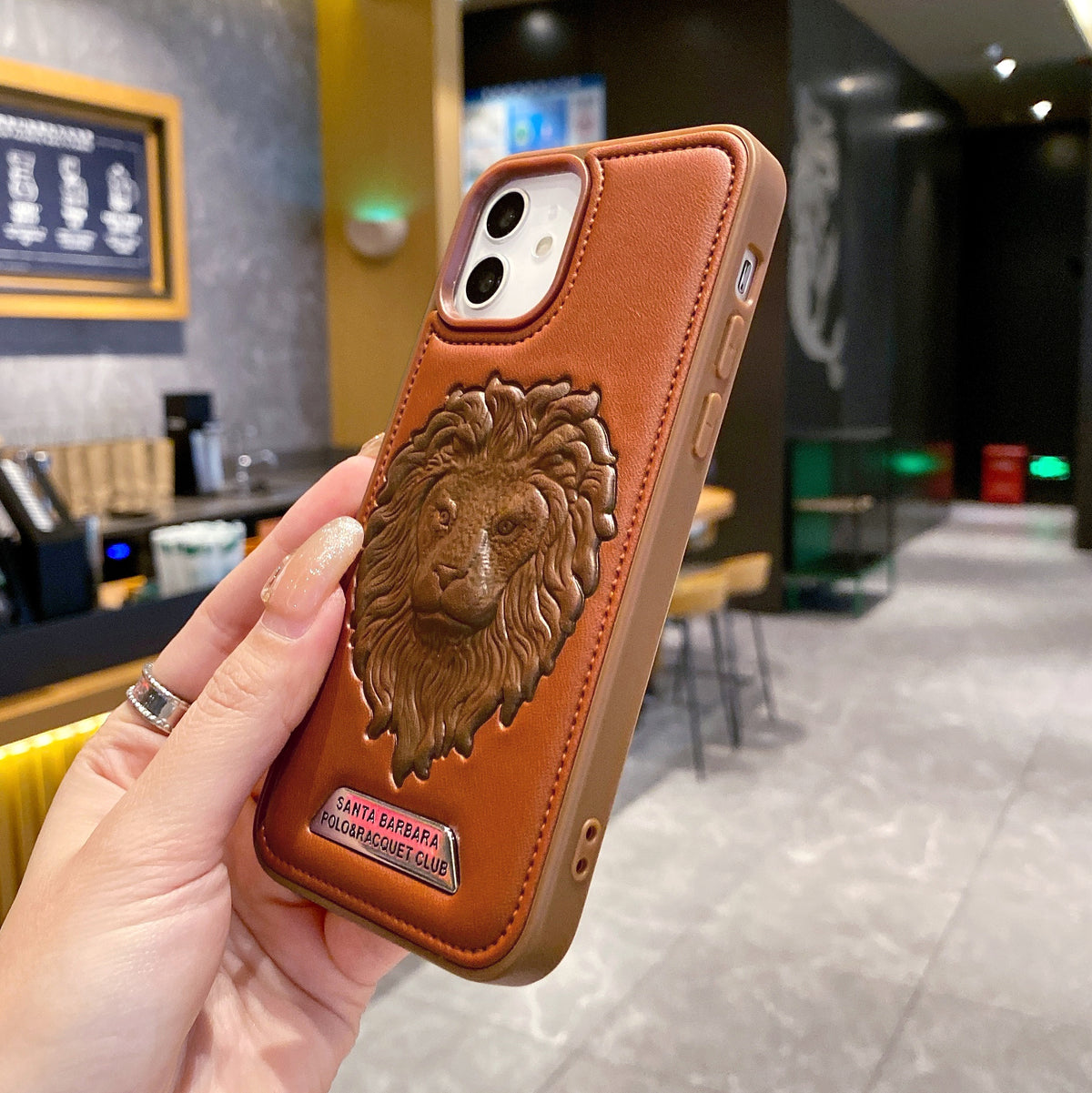 Apple iPhone 11 Branded Premium Lion Face Leather Back Case - Brown
