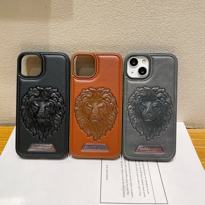 Apple iPhone Branded Premium Lion Face Leather Back Case - Grey