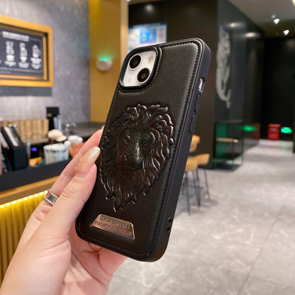 Apple iPhone Branded Premium Lion Face Leather Back Case - Black