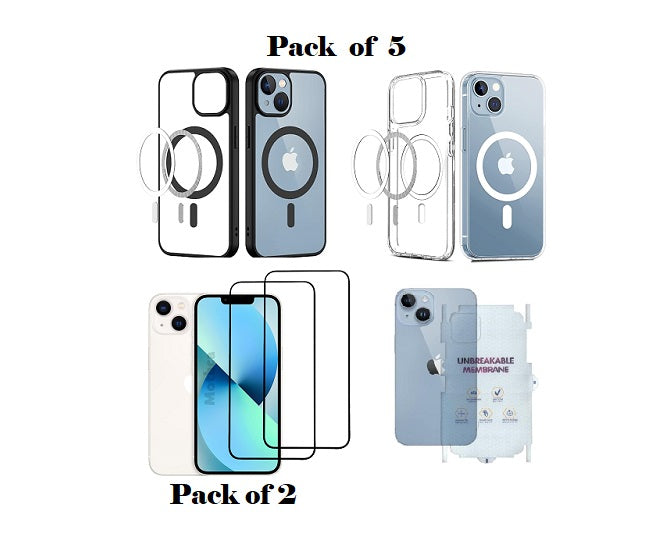 (Pack of 5) Apple iPhone (2*Back case+2*Tempered back+Back Membrane)