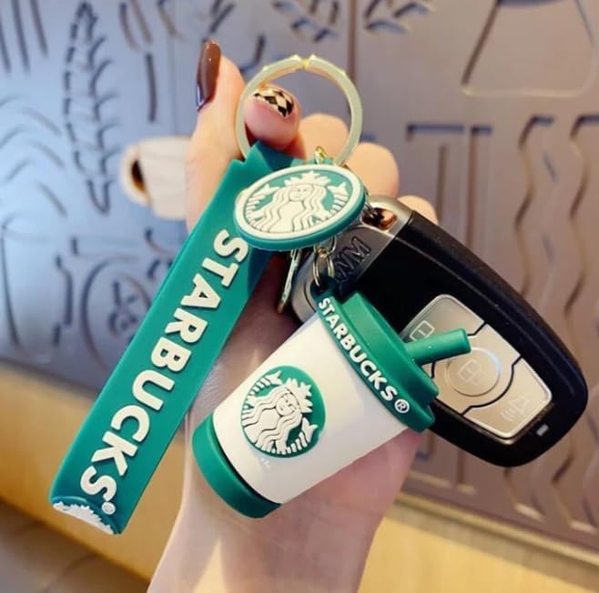 Combo (Pack Of 2) Cute Cartoon 3D Silicon PVC KeyRings - Starbucks